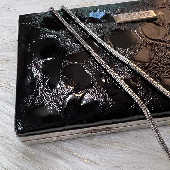 MICHE Black animal Print Faux Leather Silver tone Evening Clutch Bag NWOT - Picture 3 of 15